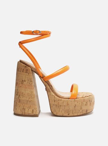 Sandália Laranja Meia Pata Cortiça Tiras