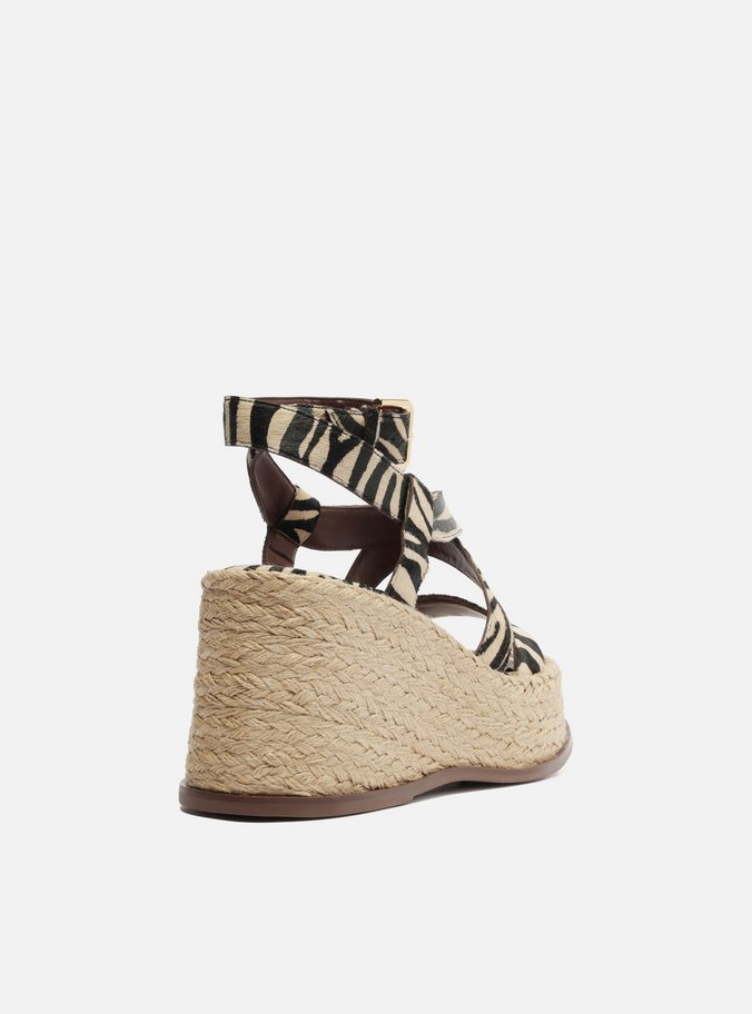 Sandália Animal Print Salto Anabela Tiras Largas