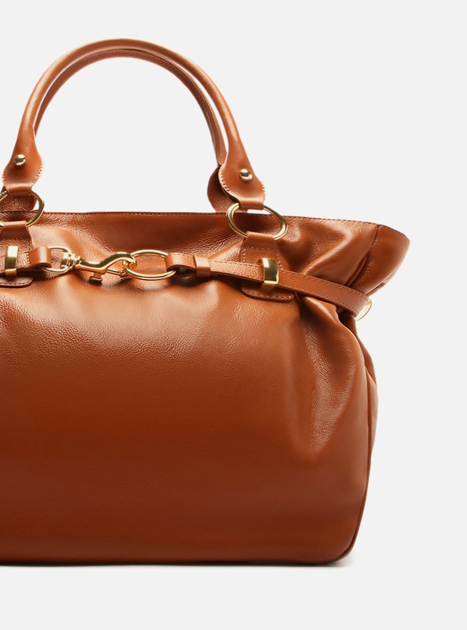 Bolsa Tote Marrom Couro Grande Metais