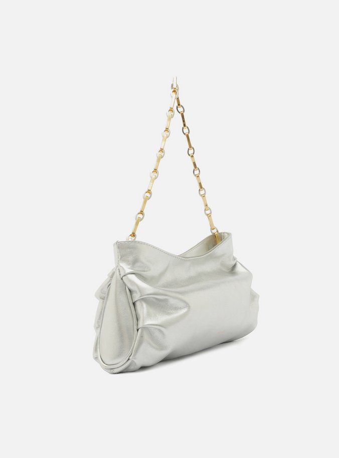 Bolsa Tiracolo Prateada Couro Média Corrente Mix