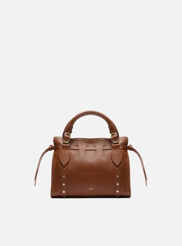 Bolsa Tote Marrom Couro Média Rebites