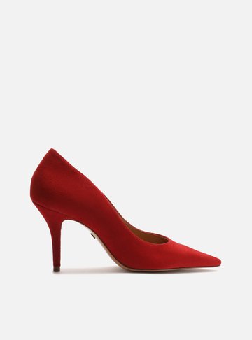 Arezzo — Scarpin Vermelho Camurça Salto Fino Essencial 85