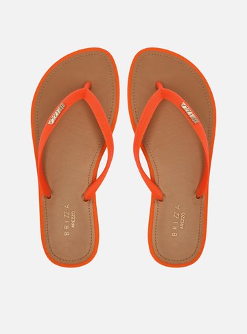 Chinelo de Dedo Tiras Laranja Palmilha Marrom