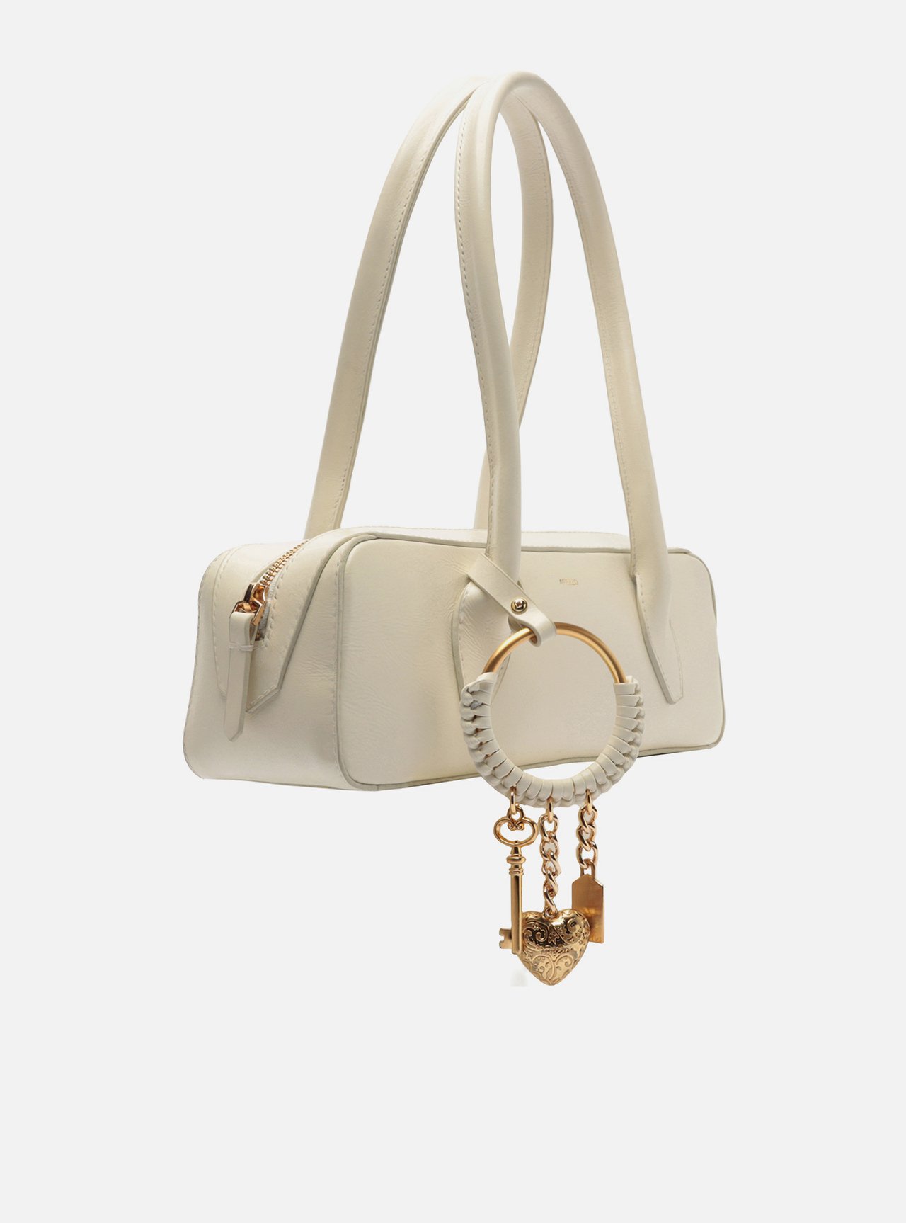 Bolsa Shoulder Branca Couro Média Metais — foto 5