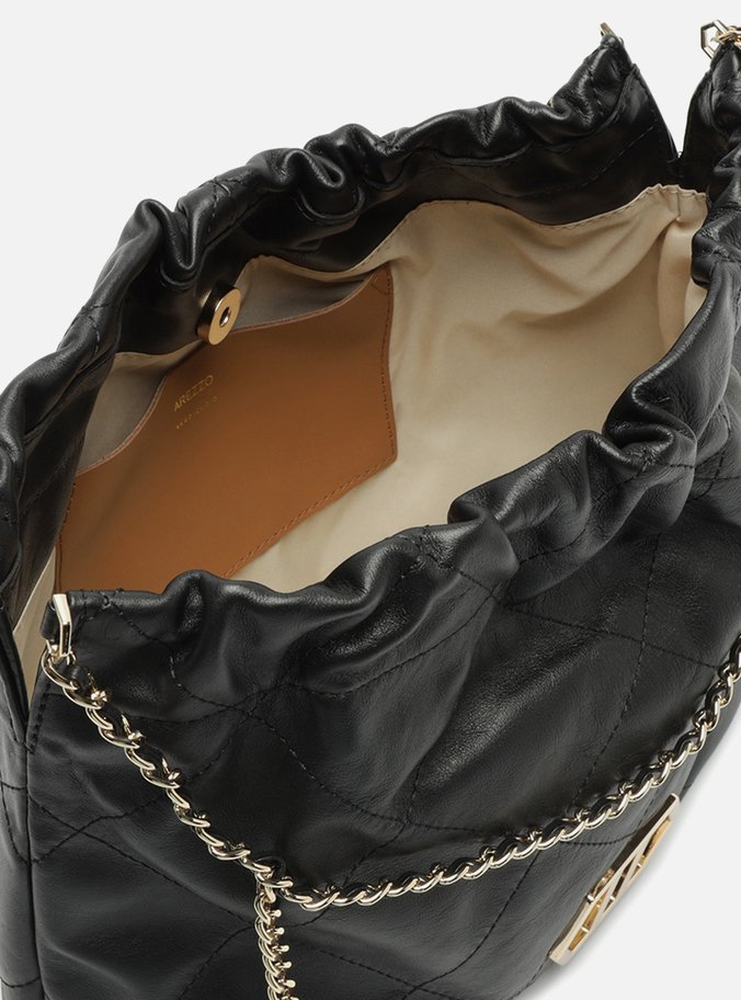 Bolsa Hobo Preta Couro Esther Grande