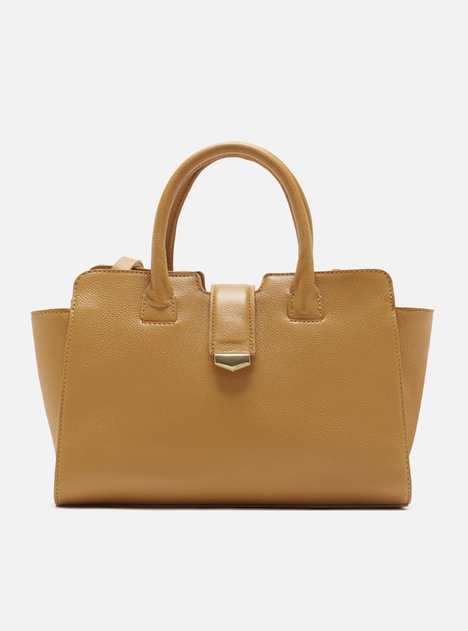 Bolsa Tote Marrom Couro Grande Lapela Metal