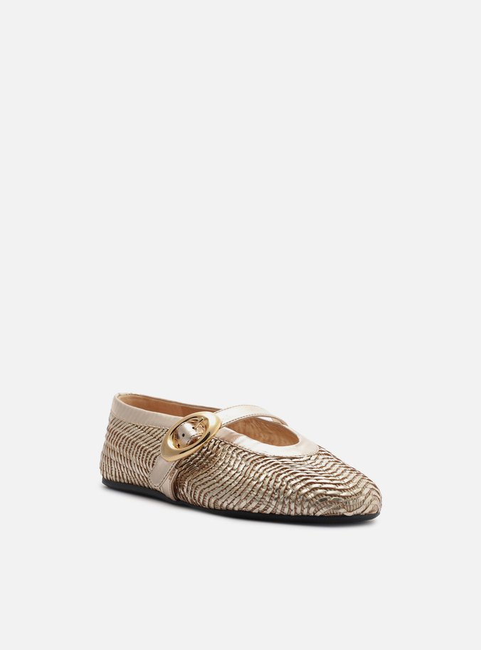 Sapatilha Dourada Tramada Fivela Maxi