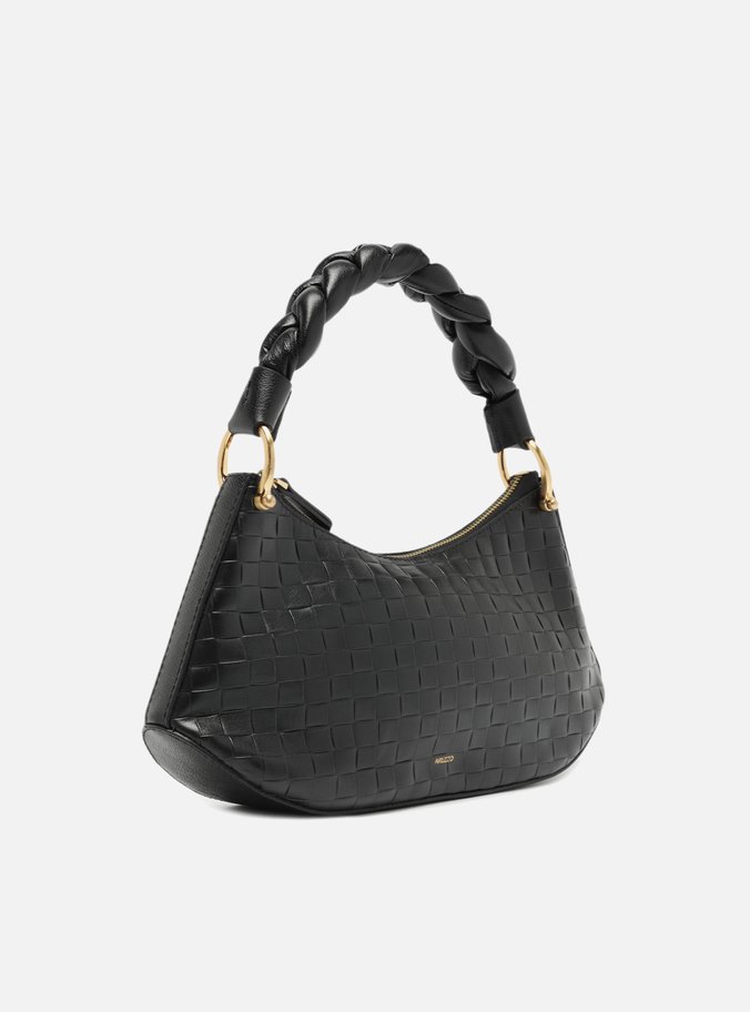 Bolsa Tiracolo Preta Couro Tressê Média