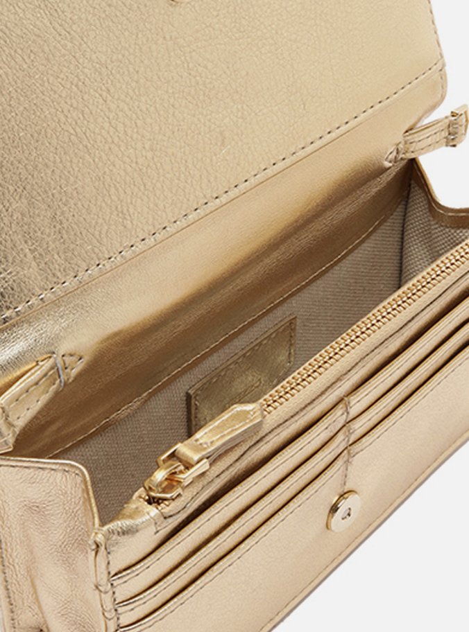 Clutch Dourada Couro Croco Pequena Metal