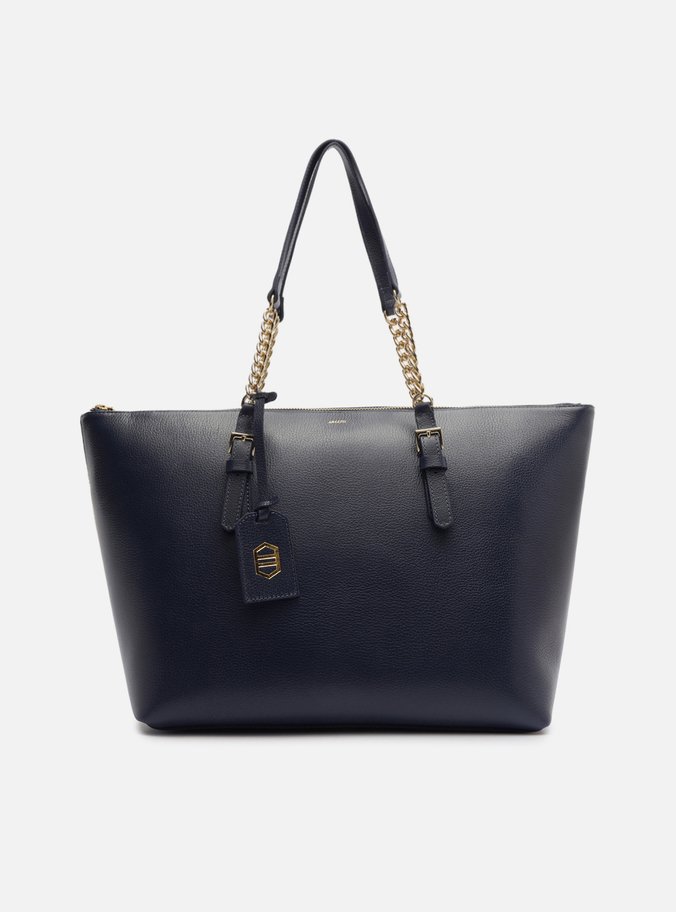 Bolsa Shopping Azul Couro Grande Alça Corrente