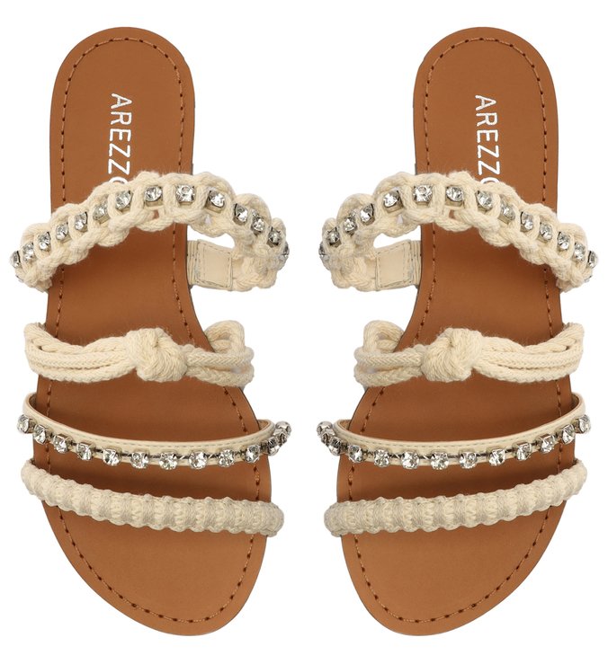 Rasteira Off-White Flat Tiras Cristais