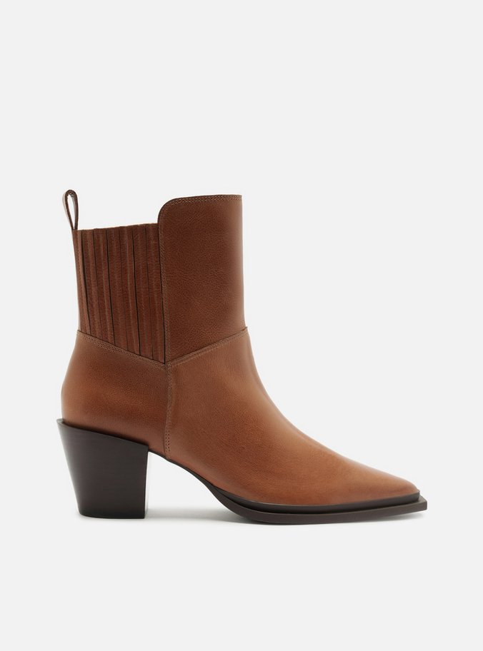 Bota Marrom Couro Bloco Bico Fino