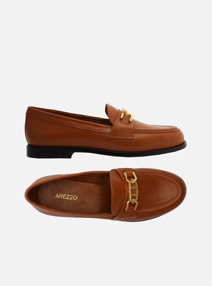 Mocassim Marrom Couro Metal Livia