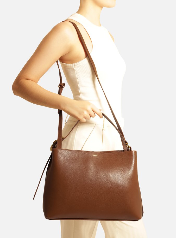 Bolsa Tote Marrom Couro Grande Básica