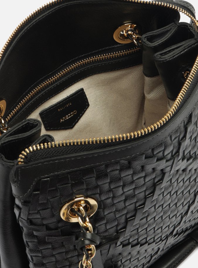 Bolsa Tiracolo Preta Couro Tressê Cruzado Média
