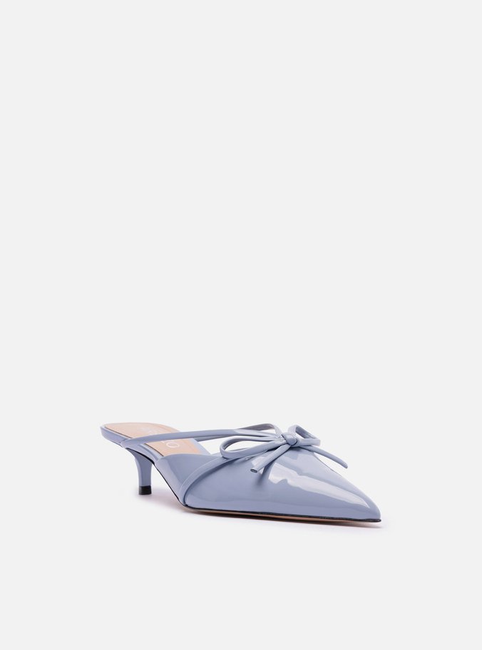 Mule Azul Verniz Salto Kitten Laço