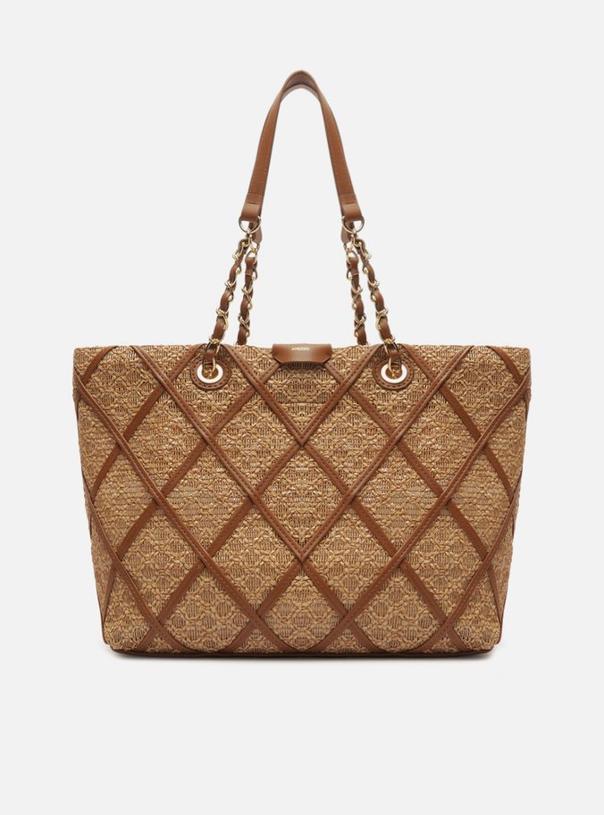 Bolsa Shopping Marrom Grande Palha Sextavada