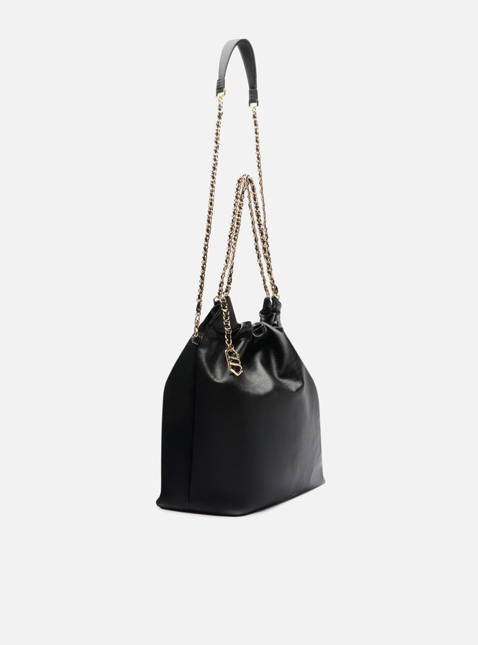 Bolsa Hobo Preta Couro Grande Alça Corrente