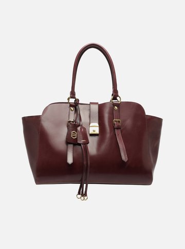 Bolsa Tote Vermelha Couro Estonado Grande Metal