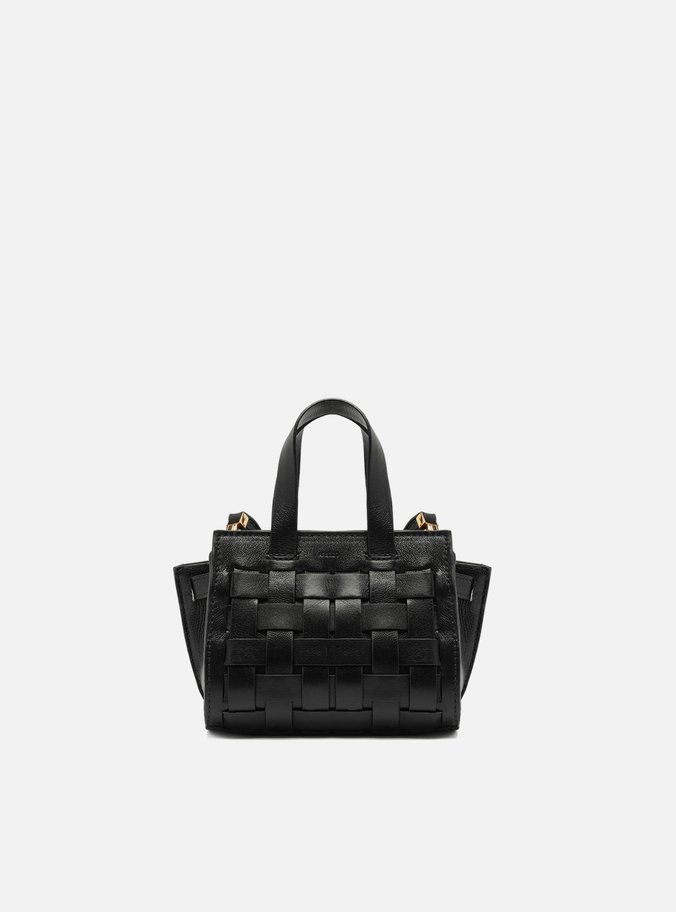 Bolsa Tote Preta Couro Pequena Tressê Maxi Lenny