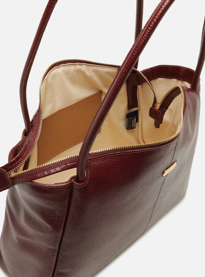 Bolsa Shopping Vinho Couro Grande Tag Metal