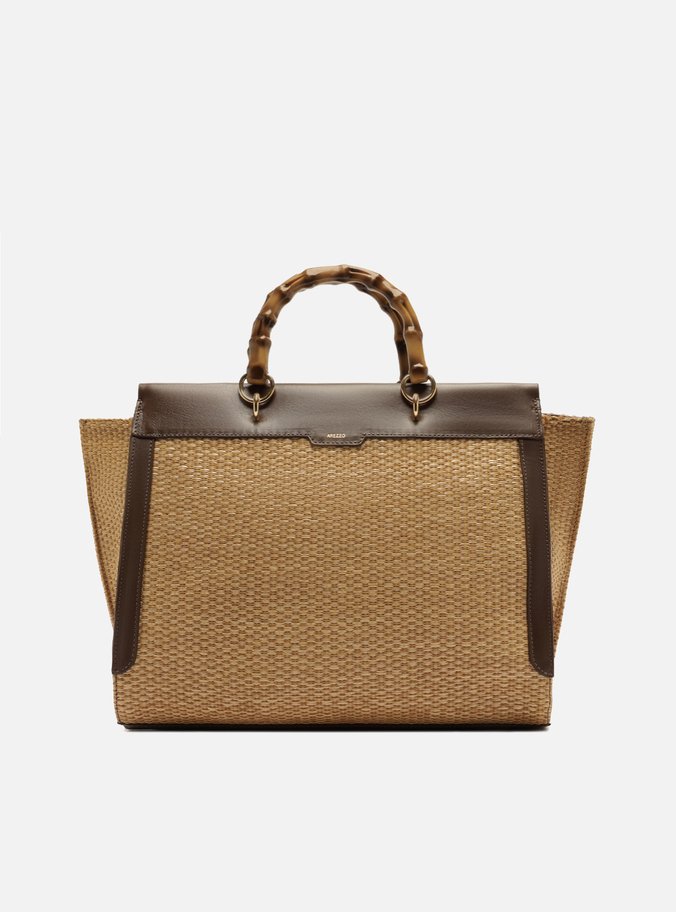 Bolsa Tote Natural Palha Grande Alças Bambu
