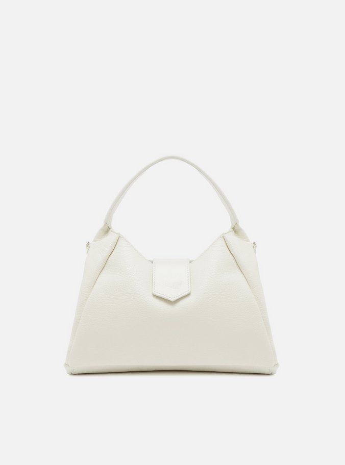 Bolsa Hobo Branca Couro Média Lapela