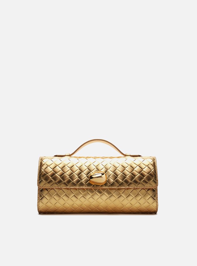Bolsa Tiracolo Dourada Couro Tressê Média Metal
