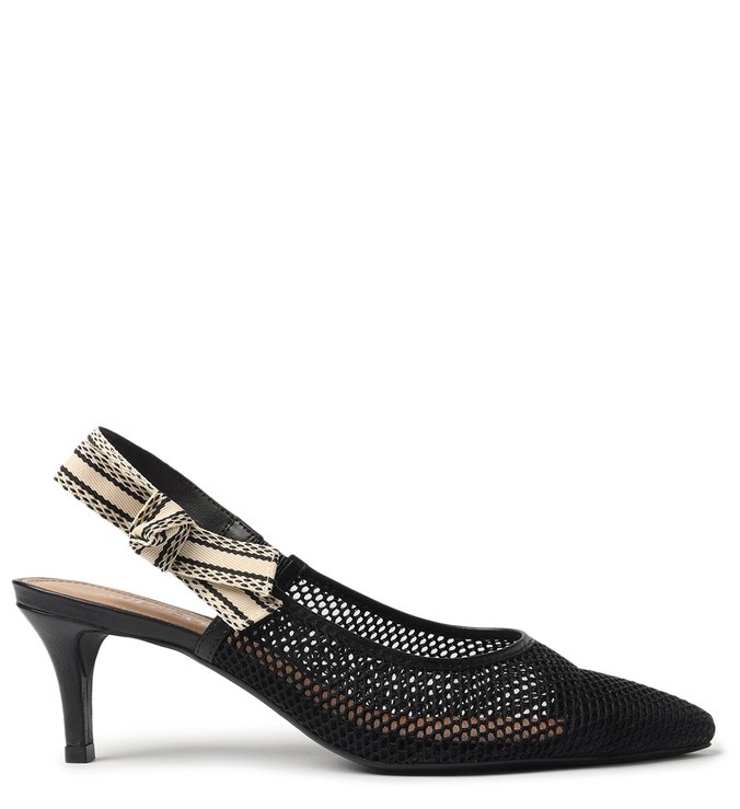 Scarpin Preto Tela Salto Fino Slingback