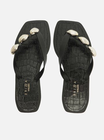 Chinelo de Dedo Preto Croco Square Metais