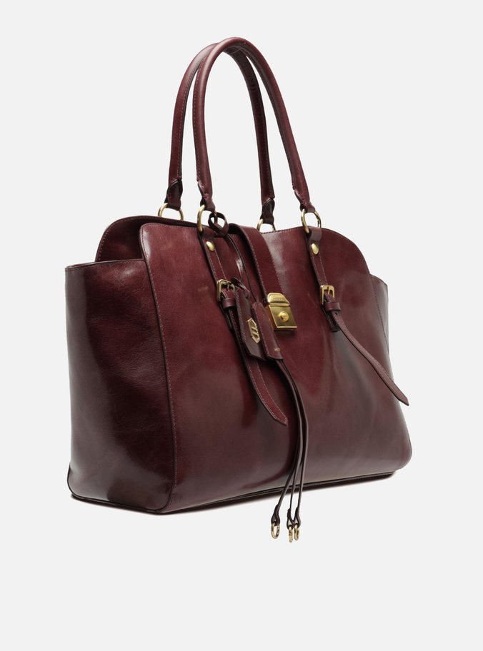 Bolsa Tote Vermelha Couro Estonado Grande Metal