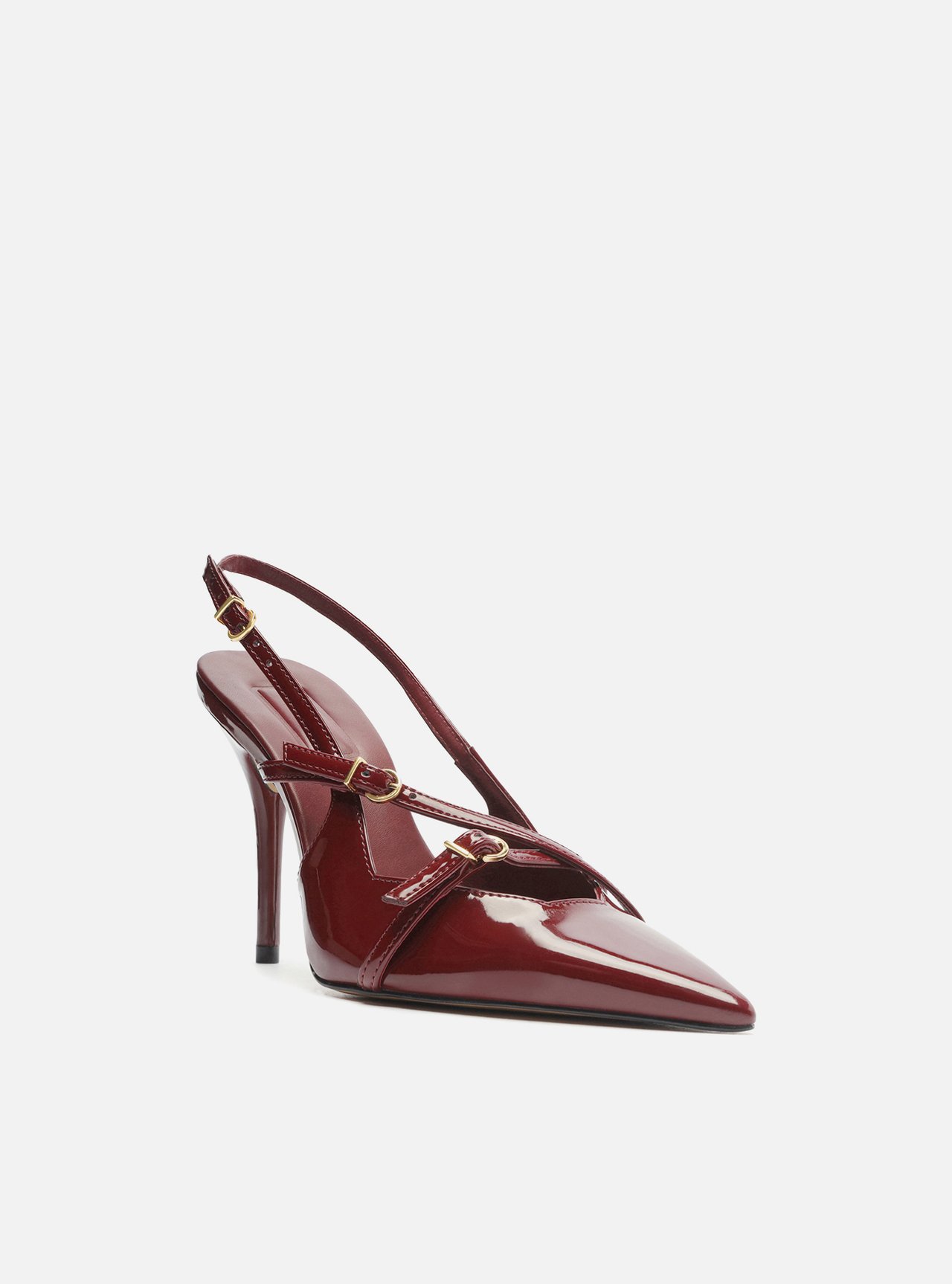 Scarpin Vermelho Verniz Salto Fino Slingback Tiras — foto 2