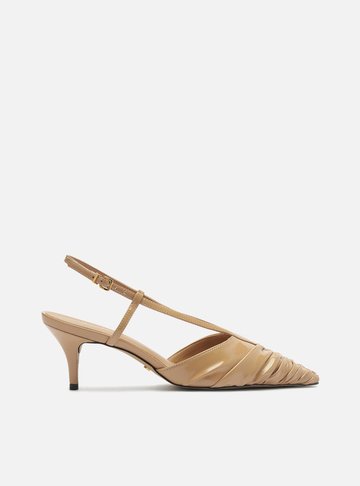 Scarpin Nude Verniz Slingback Franzido