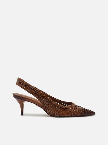 Arezzo — Scarpin Marrom Tressê Salto Fino Slingback