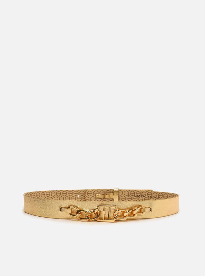 Cinto Dourado Couro Médio Metal Correntes