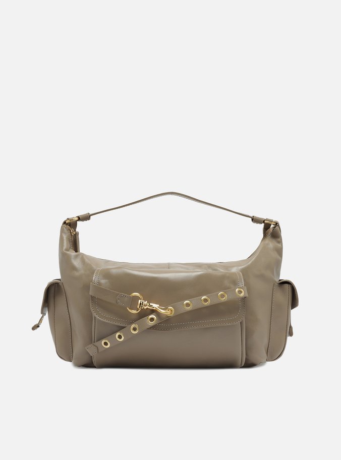 Bolsa Hobo Cinza Couro Grande Tira Ilhós