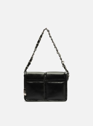 Bolsa Tiracolo Preta Couro Puffy Pequena
