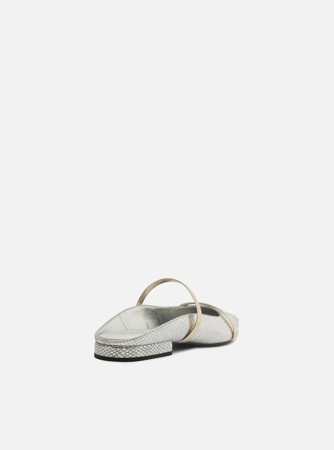 Mule Prateada Skin Bico Fino Tiras