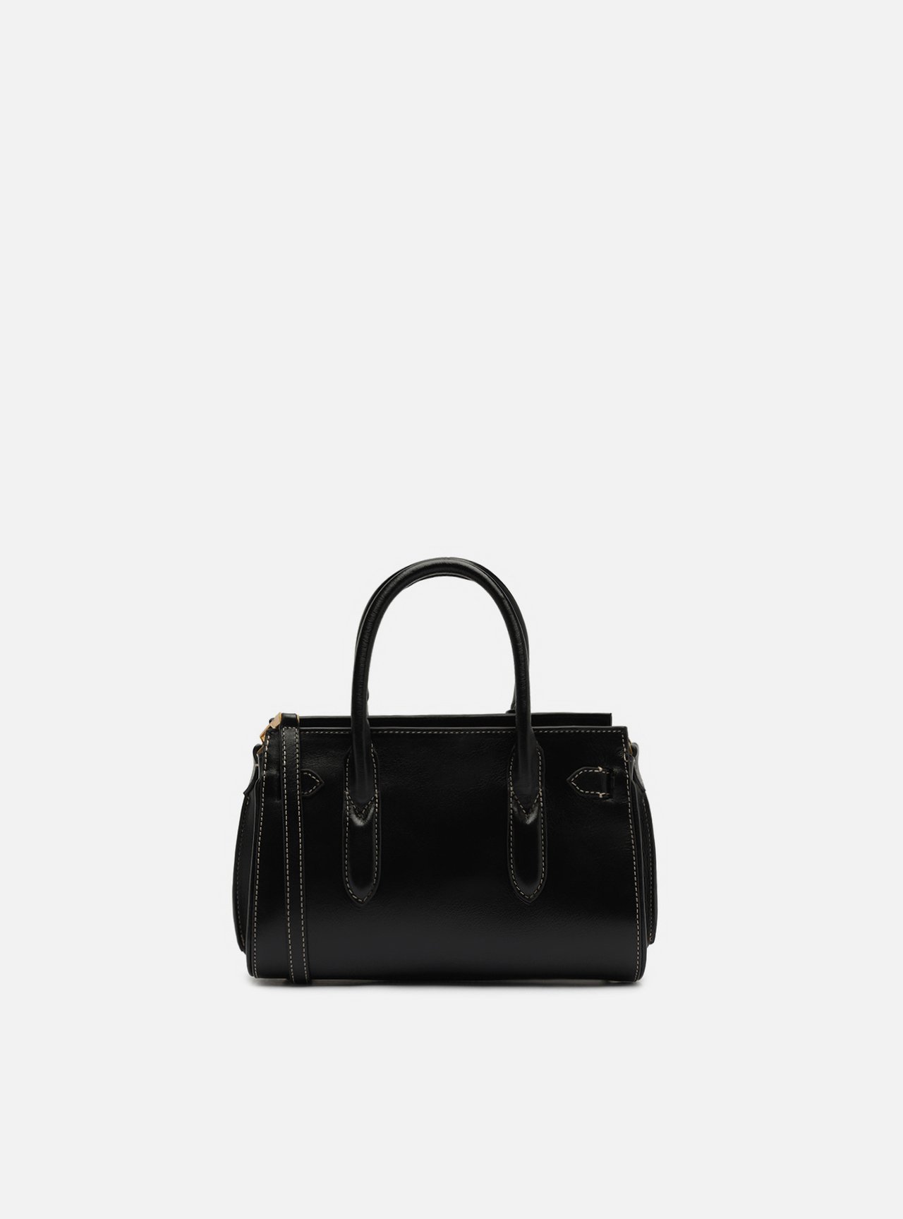 Bolsa Tote Preta Couro Pequena Metais — foto 3