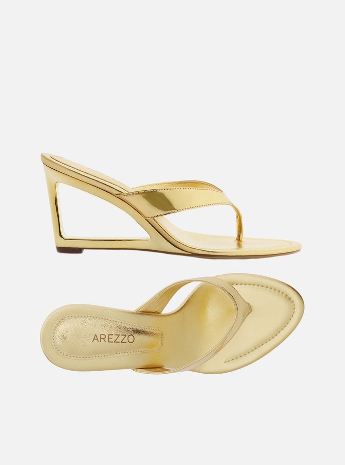 Tamanco Dourada Salto Geométrico Flip Flop