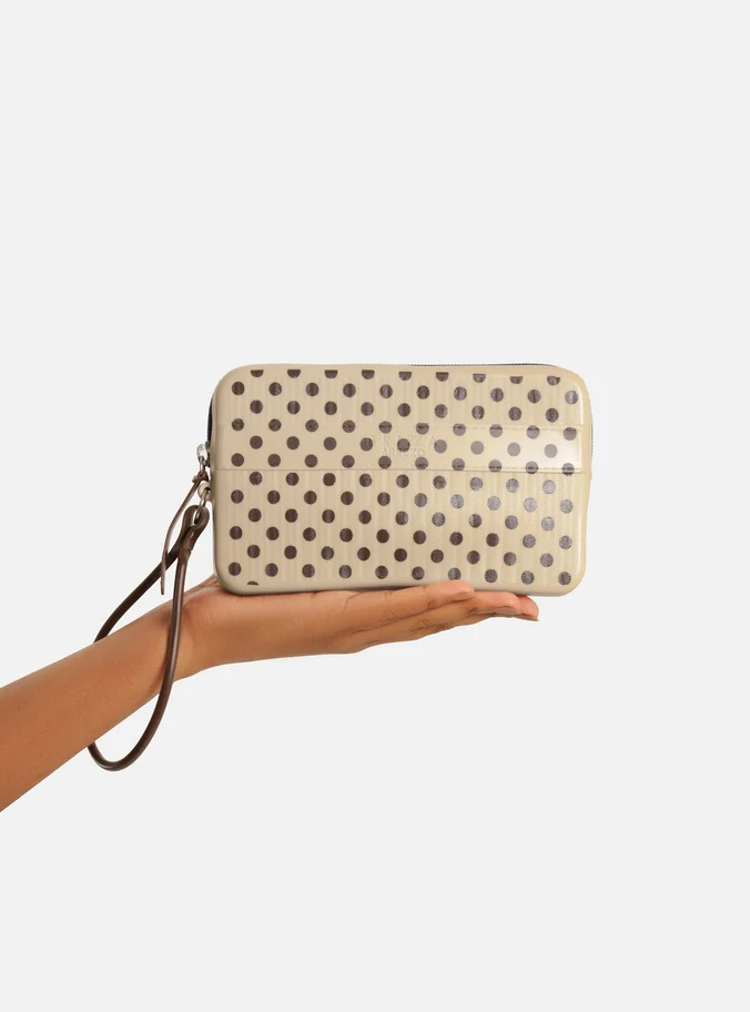 Clutch Média Off White Poá Alça Malu