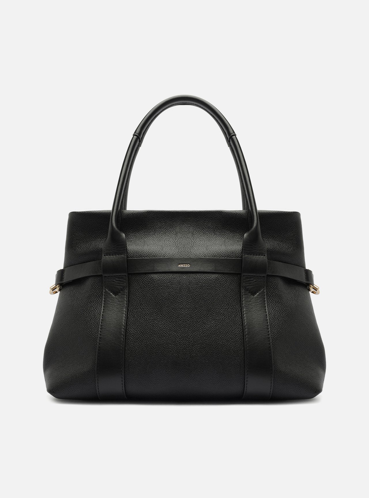 Bolsa Tote Preta Couro Grande Metais — foto 1