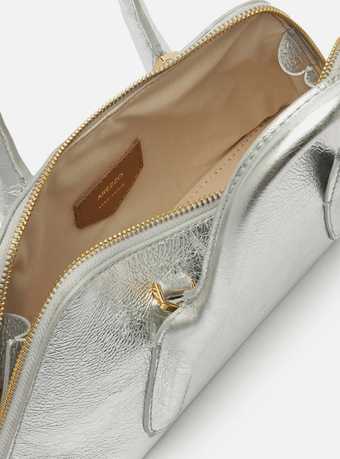 Bolsa Tote Prateada Couro Média Modern