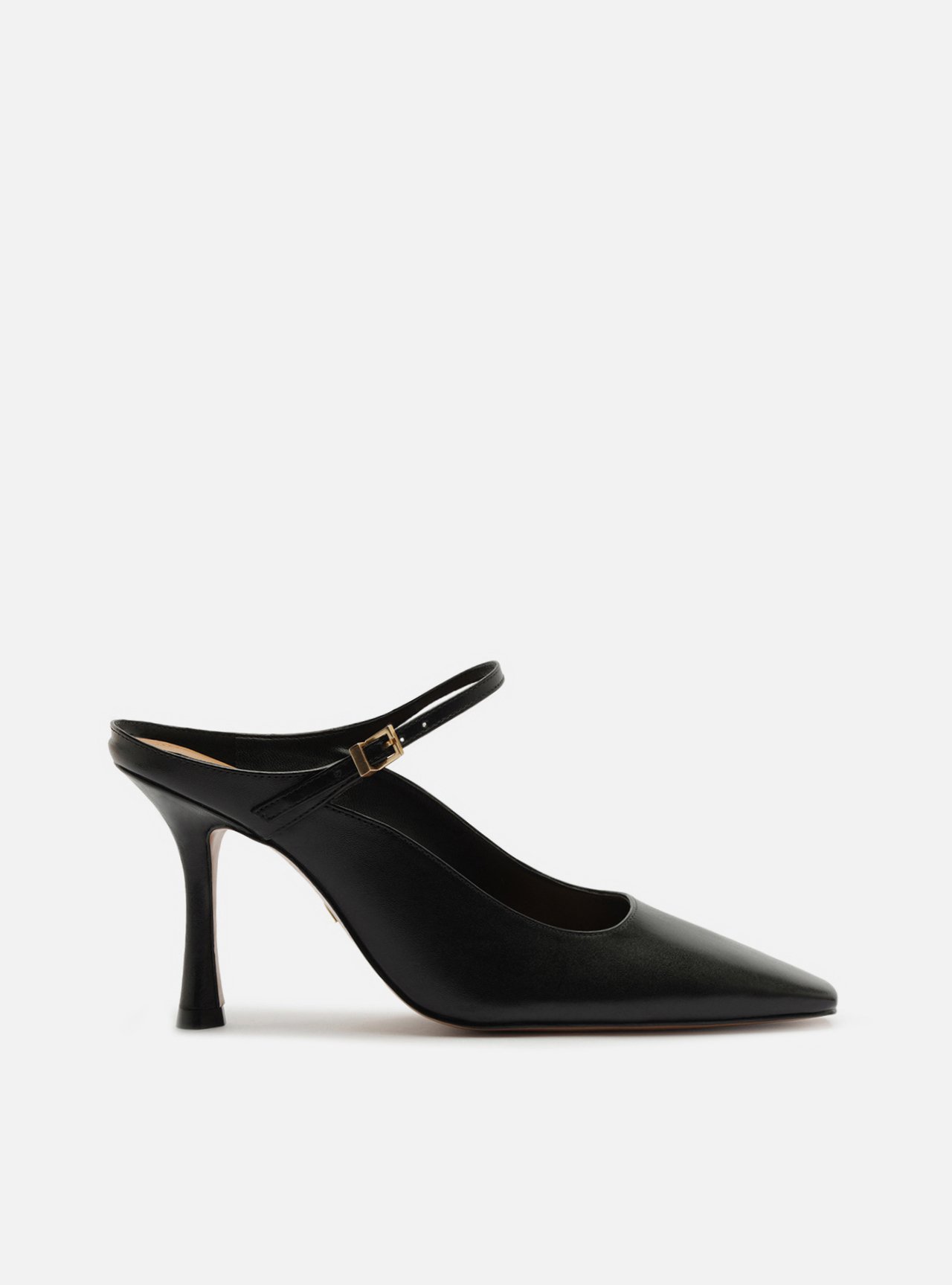 Mule Preta Couro Salto Taça Slingback — foto 1