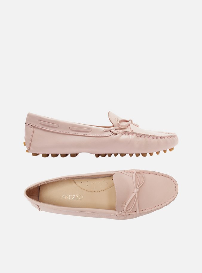 Mocassim Rosa Couro Sola Emborrachada Retrô