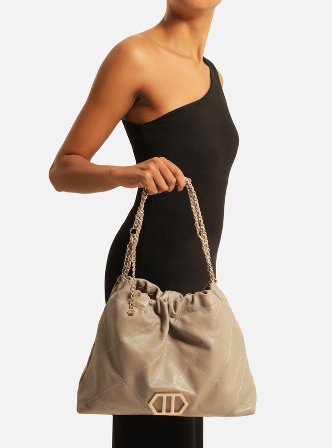 Bolsa Hobo Cinza Couro Esther Grande