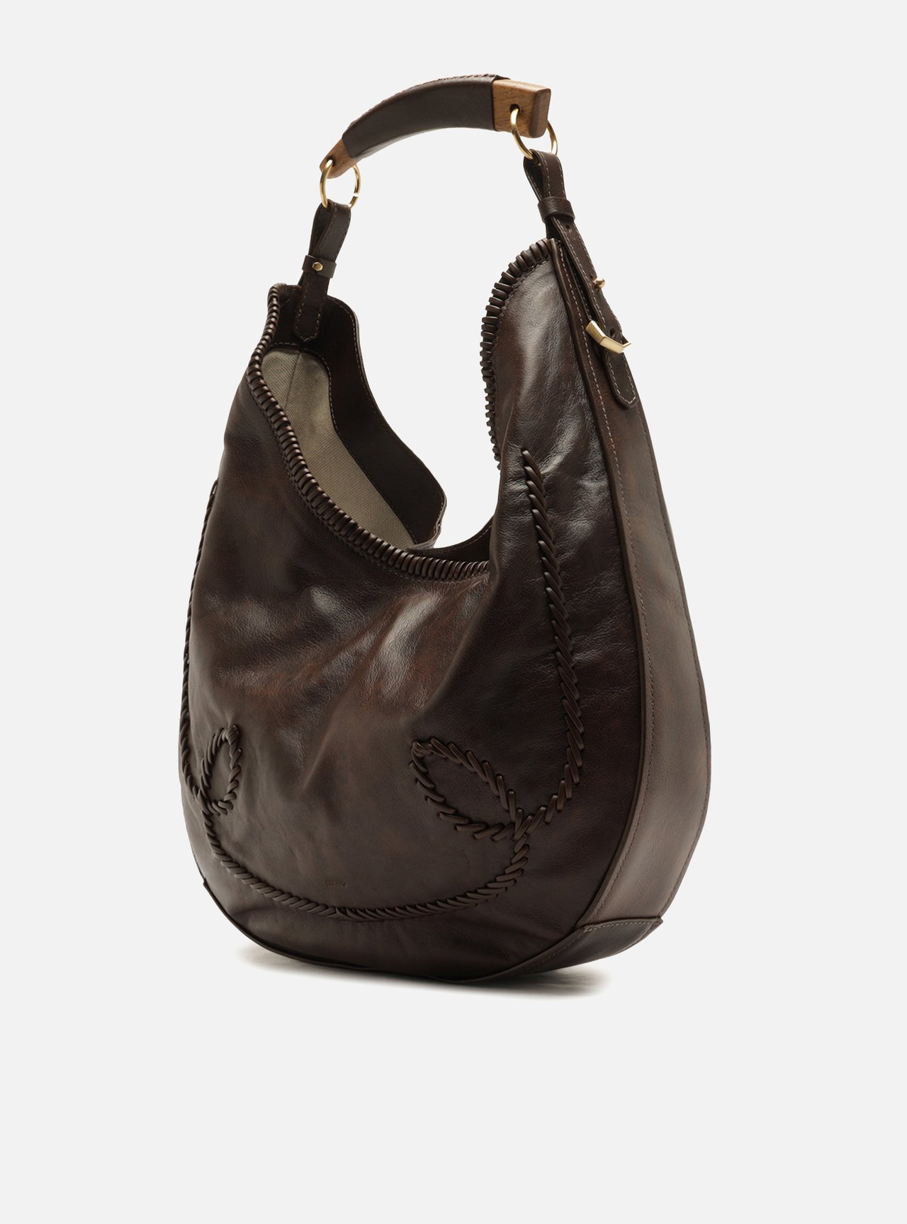 Bolsa Hobo Marrom Couro Grande Tressê — foto 2