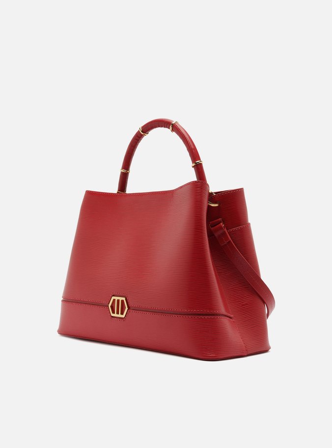 Bolsa Tote Vermelha Couro Grande Anéis