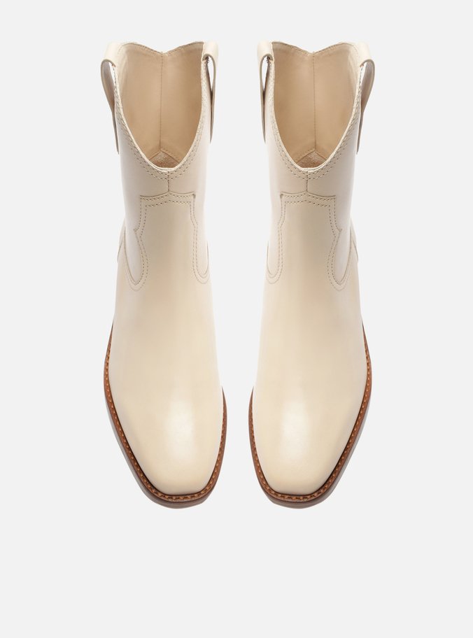 Bota Branca Couro Cano Curto Western Alicia