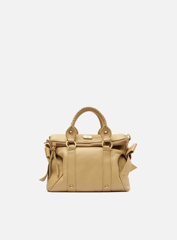 Bolsa Tote Bege Couro Pequena Alças Mix